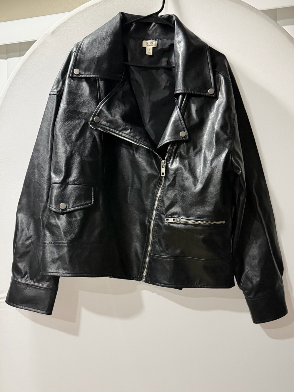 a.n.a Black Faux Leather Asymmetrical Moto Jacket